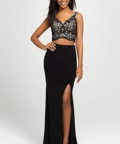 Madison James - 19-159 Two Piece Embroidered V-Neck Dress Formal Gowns