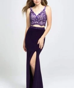 Madison James - 19-159 Two Piece Embroidered V-Neck Dress Formal Gowns