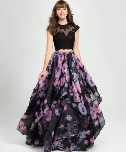 Formal Gowns Madison James - 19-160 Two Piece Lace Floral Ruffled A-line Dress