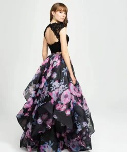 Formal Gowns Madison James - 19-160 Two Piece Lace Floral Ruffled A-line Dress