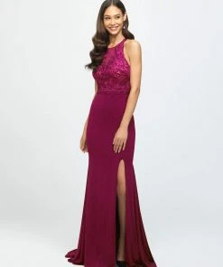 Madison James - 19-168 Beaded Embroidered Halter Evening Dress Formal Gowns