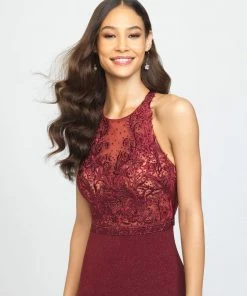 Madison James - 19-168 Beaded Embroidered Halter Evening Dress Formal Gowns