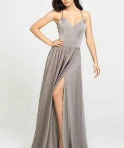 Madison James - 19-178 V-Neck Sleeveless Stretch Satin A-Line Gown