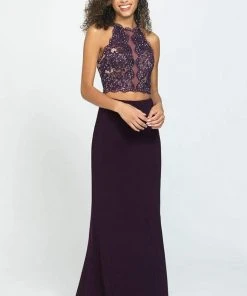 Madison James - 19-189 Beaded Lace Two Piece Jersey Sheath Dress