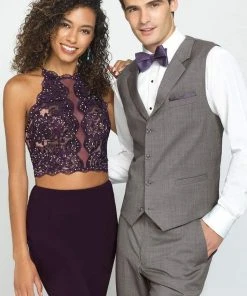 Madison James - 19-189 Beaded Lace Two Piece Jersey Sheath Dress