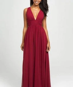 Madison James - 19-193 Plunging Neck Empire Waist Chiffon A-Line Gown
