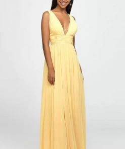 Madison James - 19-193 Plunging Neck Empire Waist Chiffon A-Line Gown