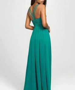 Madison James - 19-193 Plunging Neck Empire Waist Chiffon A-Line Gown