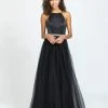 Madison James - 19-196 Halter Tulle And Satin A-line Dress Formal Gowns
