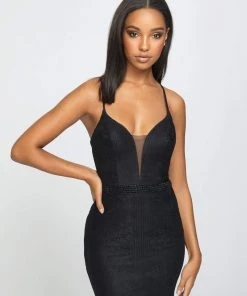 Formal Gowns Madison James - 19-199 Lace Deep V-neck Trumpet Dress