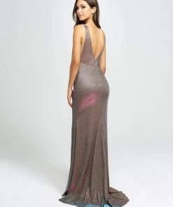 Formal Gowns Madison James - 19-208 V-neck Glitter Knit Trumpet Dress