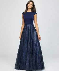 Madison James - 19-250M Satin Jewel Glitter Tulle A-line Dress Formal Gowns