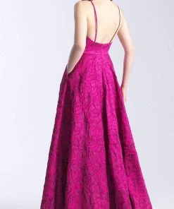 Madison James - 20-316 Floral Jacquard Plunging V-Neck Gown Formal Gowns