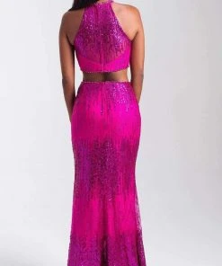 Madison James - 20-320 Two Piece Sequined Halter Sheath Dress Formal Gowns