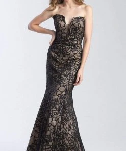 Madison James - 20-329 Plunging Sweetheart Lace Openwork Gown Formal Gowns