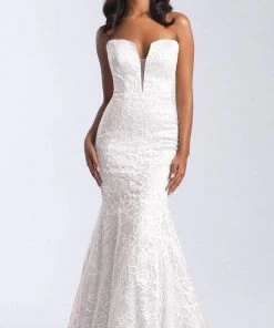 Madison James - 20-329 Plunging Sweetheart Lace Openwork Gown Formal Gowns
