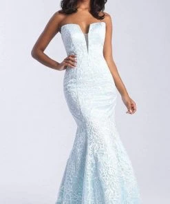 Madison James - 20-329 Plunging Sweetheart Lace Openwork Gown Formal Gowns