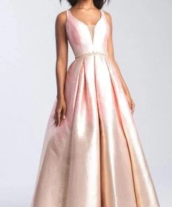 Madison James - 20-333 Deep V-neck Metallic Mikado Ballgown
