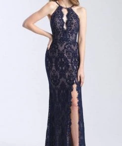 Formal Gowns Madison James - 20-340 Stretch Lace Halter Sheath Dress