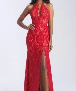 Formal Gowns Madison James - 20-340 Stretch Lace Halter Sheath Dress