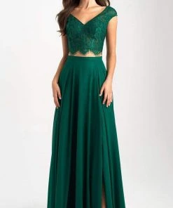 Madison James - 20-377 Two-Piece Cap Sleeve Lace Bodice High Slit Gown 9 Madison James - 20-377 Two-Piece Cap Sleeve Lace Bodice High Slit Gown