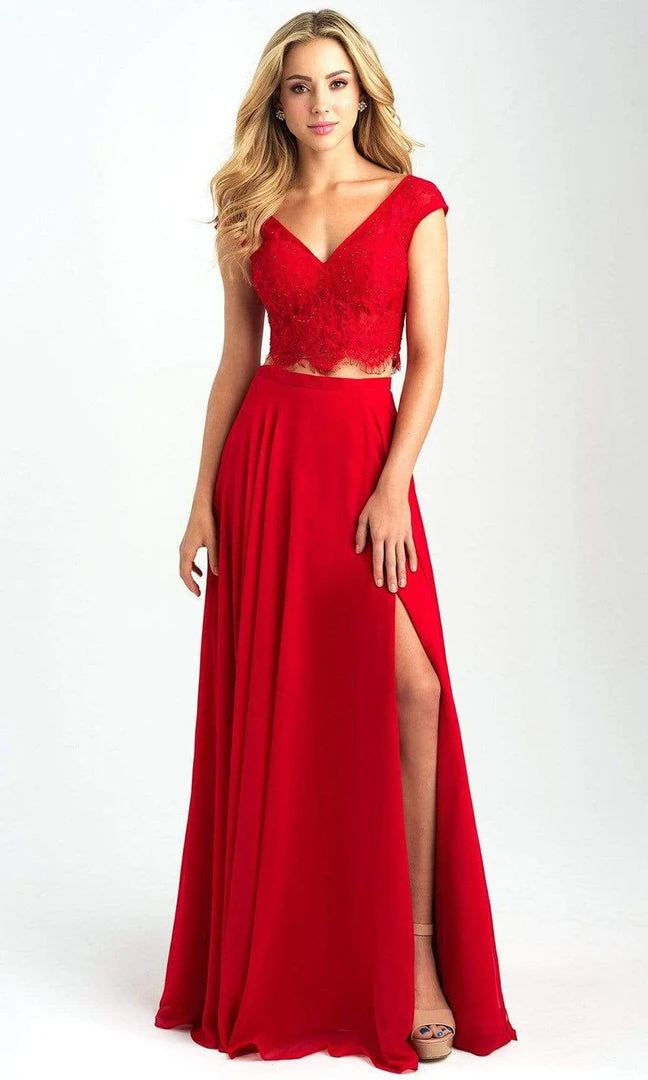Madison James - 20-377 Two-Piece Cap Sleeve Lace Bodice High Slit Gown 6 Madison James - 20-377 Two-Piece Cap Sleeve Lace Bodice High Slit Gown
