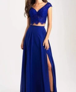 Madison James - 20-377 Two-Piece Cap Sleeve Lace Bodice High Slit Gown 11 Madison James - 20-377 Two-Piece Cap Sleeve Lace Bodice High Slit Gown