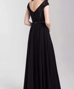 Madison James - 20-377 Two-Piece Cap Sleeve Lace Bodice High Slit Gown 8 Madison James - 20-377 Two-Piece Cap Sleeve Lace Bodice High Slit Gown