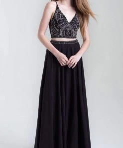 Madison James - 20-389 Beaded V-Neck High Slit Long Gown