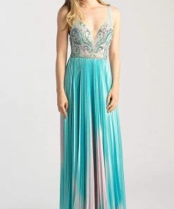 Madison James - 20-396 V-Neckline Sequin And Bead A-Line Dress