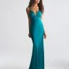 Formal Gowns Madison James - Deep V-neck Stretch Satin Sheath Dress 18-723 - 2 Pcs Teal In Size 6 And 8 Available 2 Formal Gowns Madison James - Deep V-neck Stretch Satin Sheath Dress 18-723 - 2 Pcs Teal In Size 6 And 8 Available