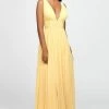 Madison James - Plunging Neck Empire Waist Chiffon A-Line Gown 19-193 - 1 Pc Yellow In Size 12 Available Formal Gowns