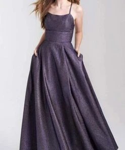 Madison James - Shimmer Knit Scoop A-line Dress 20-381 - 1 Pc Purple In Size 4 Available