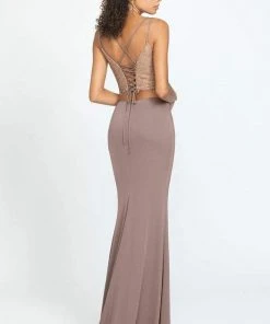 Madison James - Two Piece Beaded Jersey Trumpet Dress 19-167 - 1 Pc Peach In Size 00 Available Formal Gowns