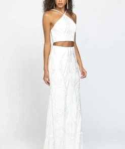 Madison James - Two-Piece Embroidered Halter Sheath Gown 19-128 - 1 Pc Royal In Size 00 Available