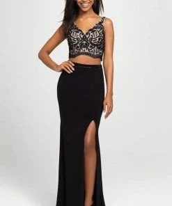 Madison James - Two Piece Embroidered V-Neck Dress 19-159 - 1 Pc Black In Size 8 Available