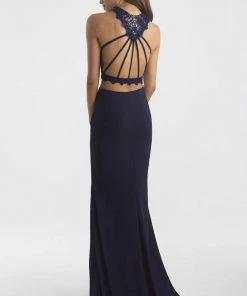 Formal Gowns Madison James - Two Piece Lace Sheath Dress 18-619 - 1 Pc Navy In Size 00 Available