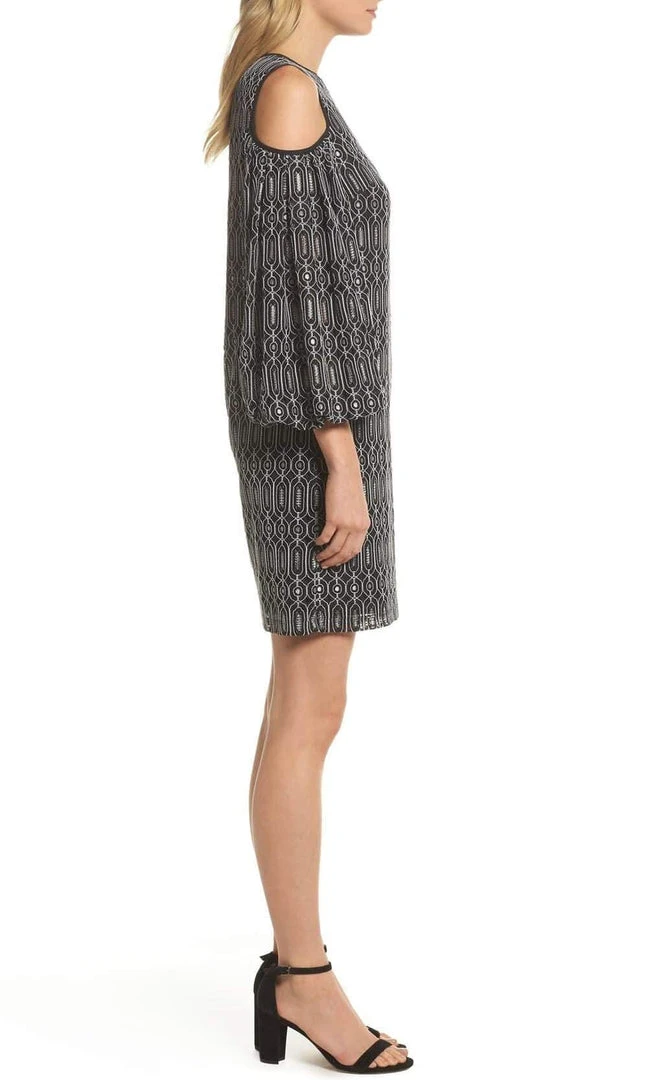 Maggy London - G3231M Cold Shoulder Bishop Sleeve Geo-Lace Print Dress 5 Maggy London - G3231M Cold Shoulder Bishop Sleeve Geo-Lace Print Dress