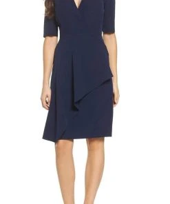 Cocktail Dresses Maggy London - G3278M Elbow Sleeve Ruffle Wrap Sheath Dress