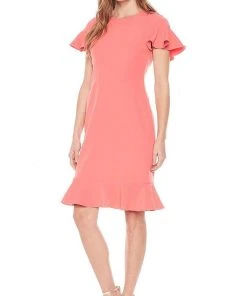 Maggy London - G3349M Short Sleeve Jewel Neck Flounce Hem Dress