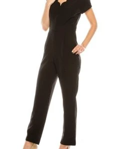 Maggy London - G3823M Scalloped V-Neck Jumpsuit Prom Dresses