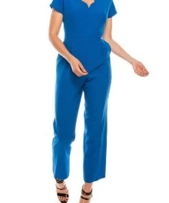 Maggy London - G3823M Scalloped V-Neck Jumpsuit Prom Dresses