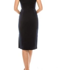 Maggy London - G3907M Sleeveless V Neck Ruffle Drape Sheath Dress