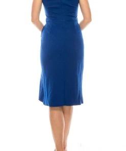 Maggy London - G3907M Sleeveless V Neck Ruffle Drape Sheath Dress