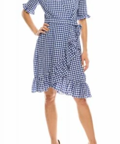 Cocktail Dresses Maggy London - G3958M Gingham Print Ruffle Trimmed Dress