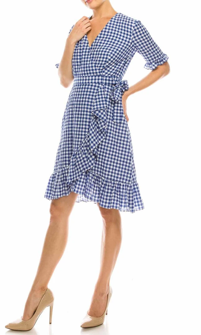 Cocktail Dresses Maggy London - G3958M Gingham Print Ruffle Trimmed Dress 6 Cocktail Dresses Maggy London - G3958M Gingham Print Ruffle Trimmed Dress