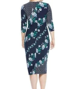 Cocktail Dresses Maggy London - G4373M Quarter Sleeve Floral Print Dress