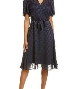 Maggy London - G4451M Puff Sleeve Textured Chiffon A-Line Dress