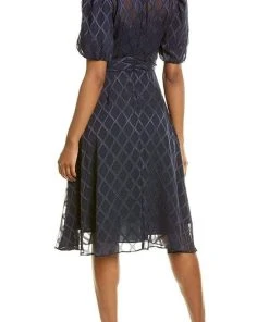 Maggy London - G4451M Puff Sleeve Textured Chiffon A-Line Dress