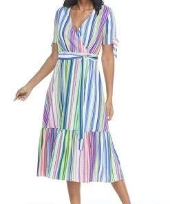 Maggy London - G4464M Stripe Print Tie Waist A-Line Dress Cocktail Dresses 12 Maggy London - G4464M Stripe Print Tie Waist A-Line Dress Cocktail Dresses
